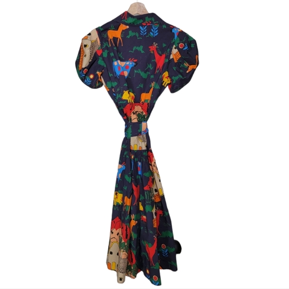 New LHD Glades Puff Sleeve Quirky Farm Animal Navy Print Midi Dress Siz… - Picture 5 of 9